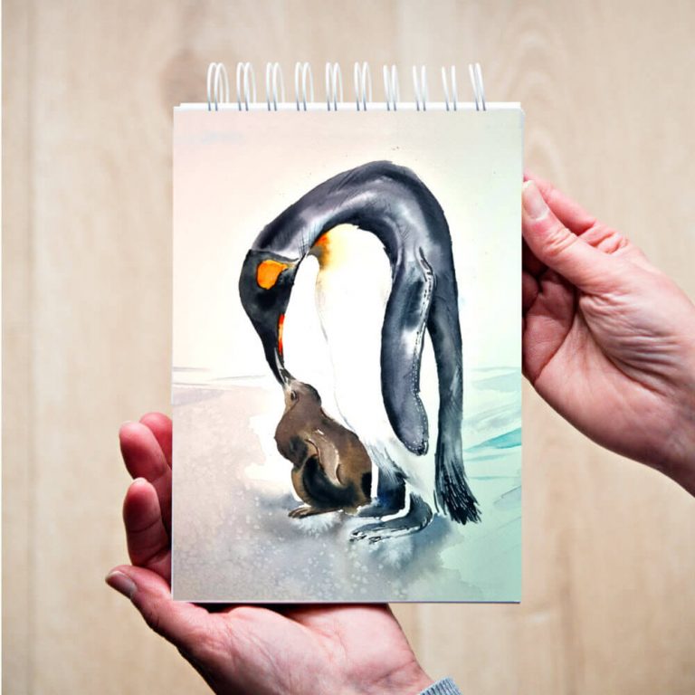 pingwiny cesarskie malowane akwarelą